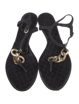 Chanel Interlocking CC Logo Leather T-Strap Sandals