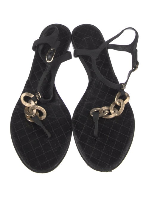 Chanel Interlocking CC Logo Leather T-Strap Sandals