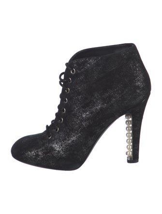 Chanel Interlocking CC Logo Suede Lace-Up Boots