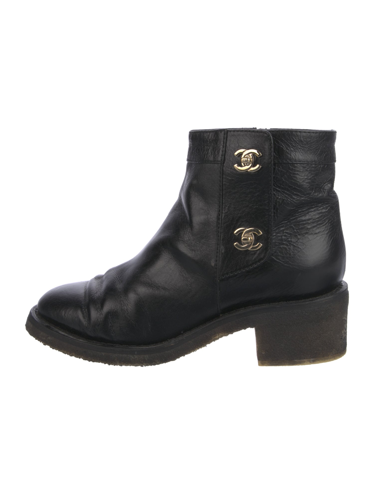 Chanel Interlocking CC Logo Leather Moto Boots