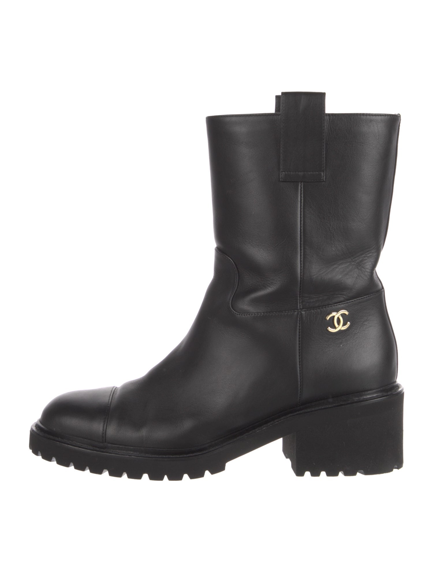 Chanel Interlocking CC Logo Leather Moto Boots