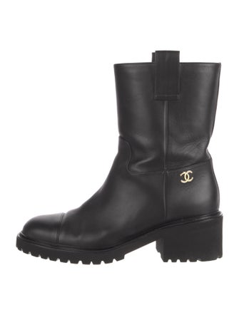 Chanel Interlocking CC Logo Leather Moto Boots