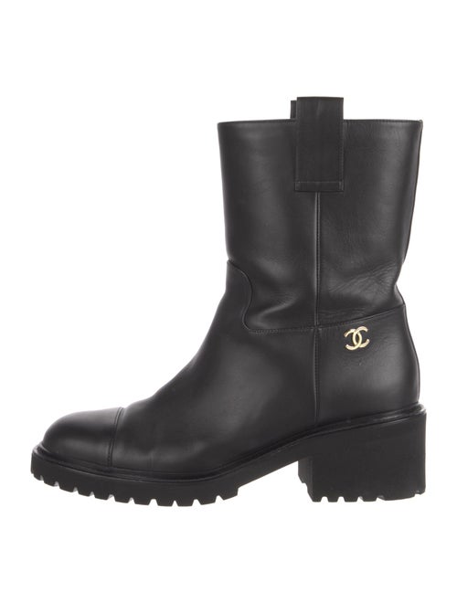 Chanel Interlocking CC Logo Leather Moto Boots