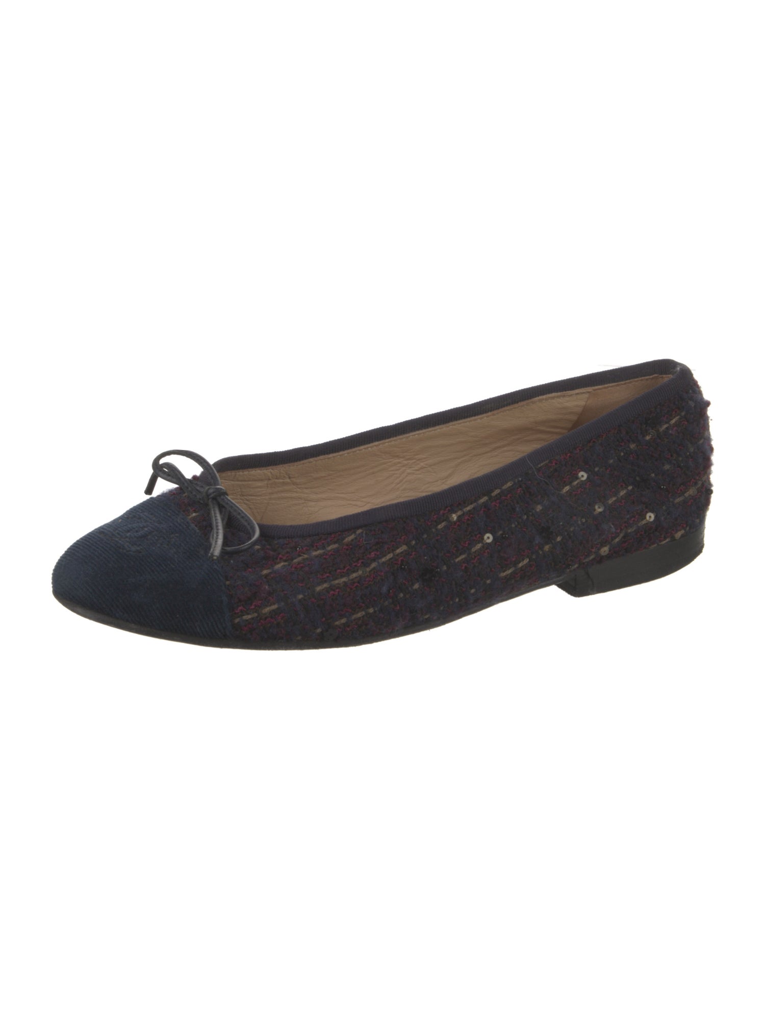 Chanel Interlocking CC Logo Tweed Ballet Flats