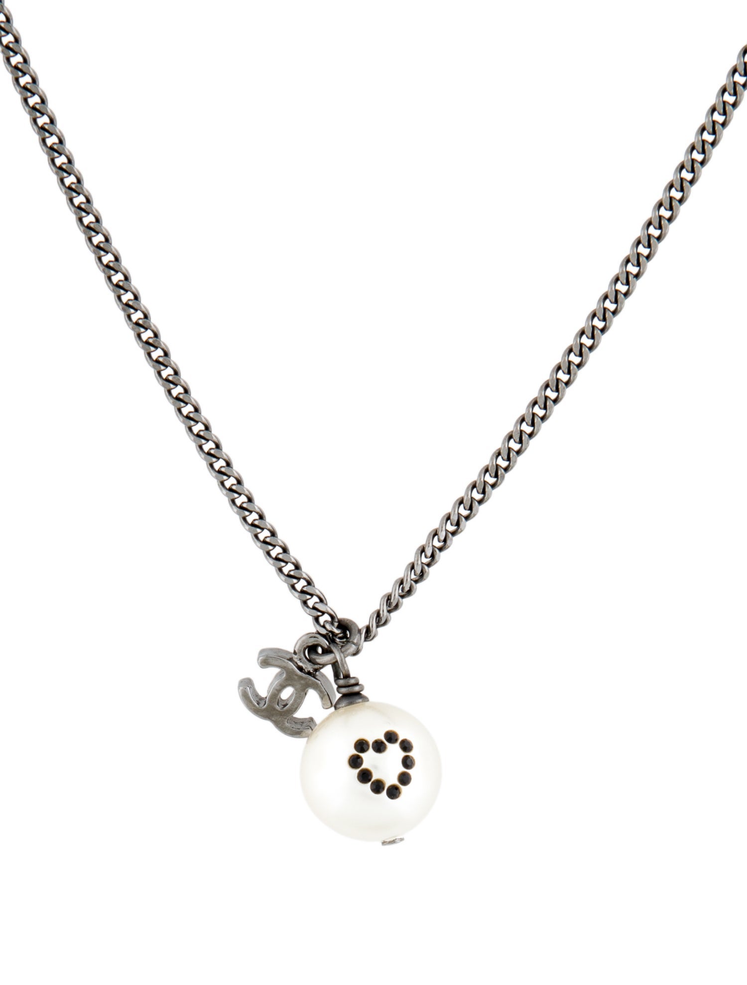 Chanel Faux Pearl & Strass CC Pendant Necklace