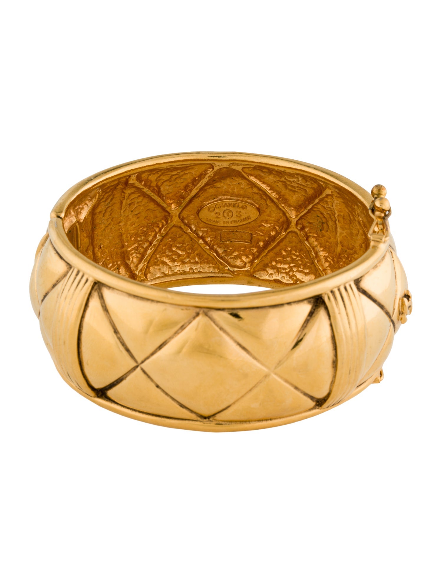 Chanel Vintage Quilted Hinged Cuff Bracelet