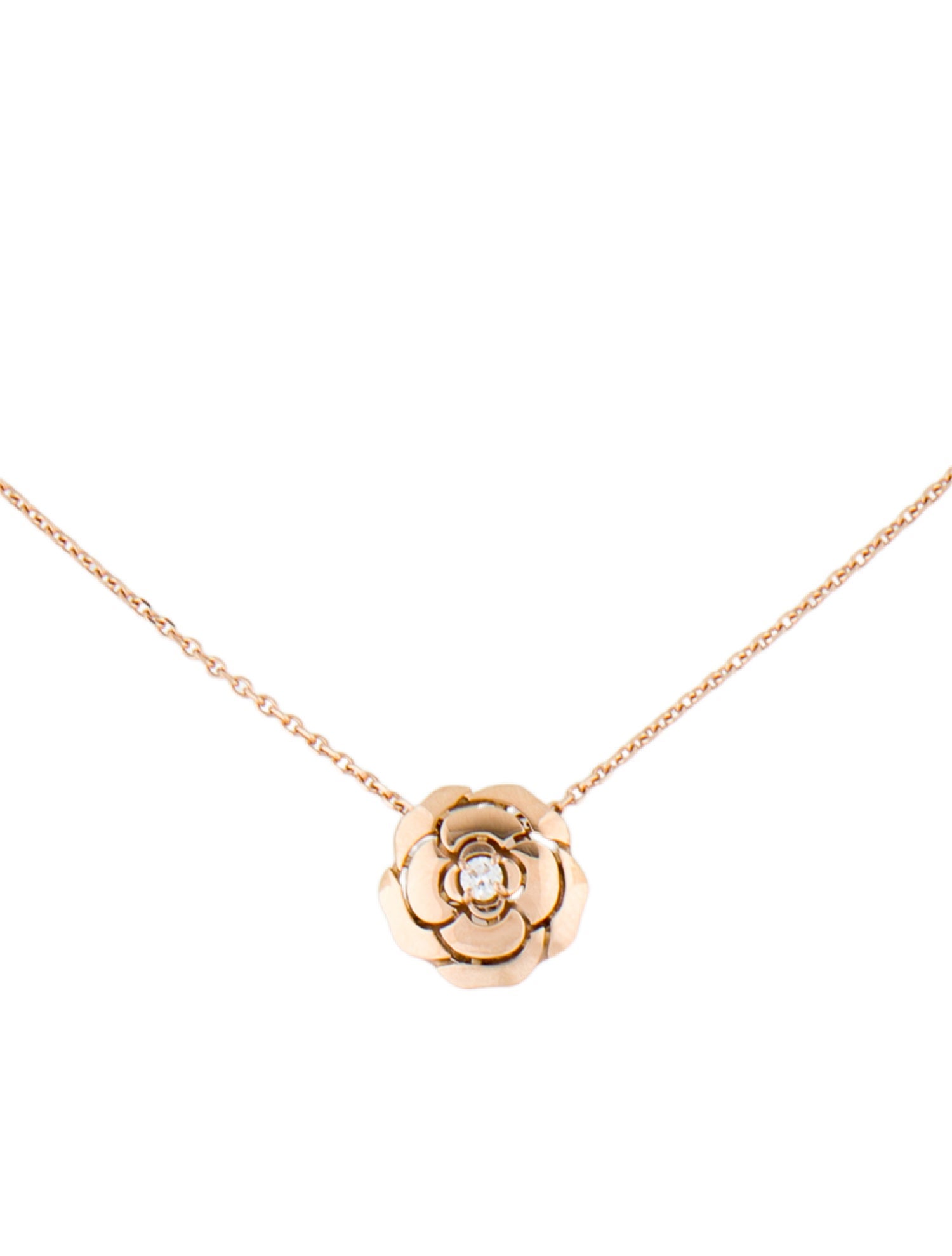 Chanel 18K Diamond Extrait De Camelia Pendant Necklace