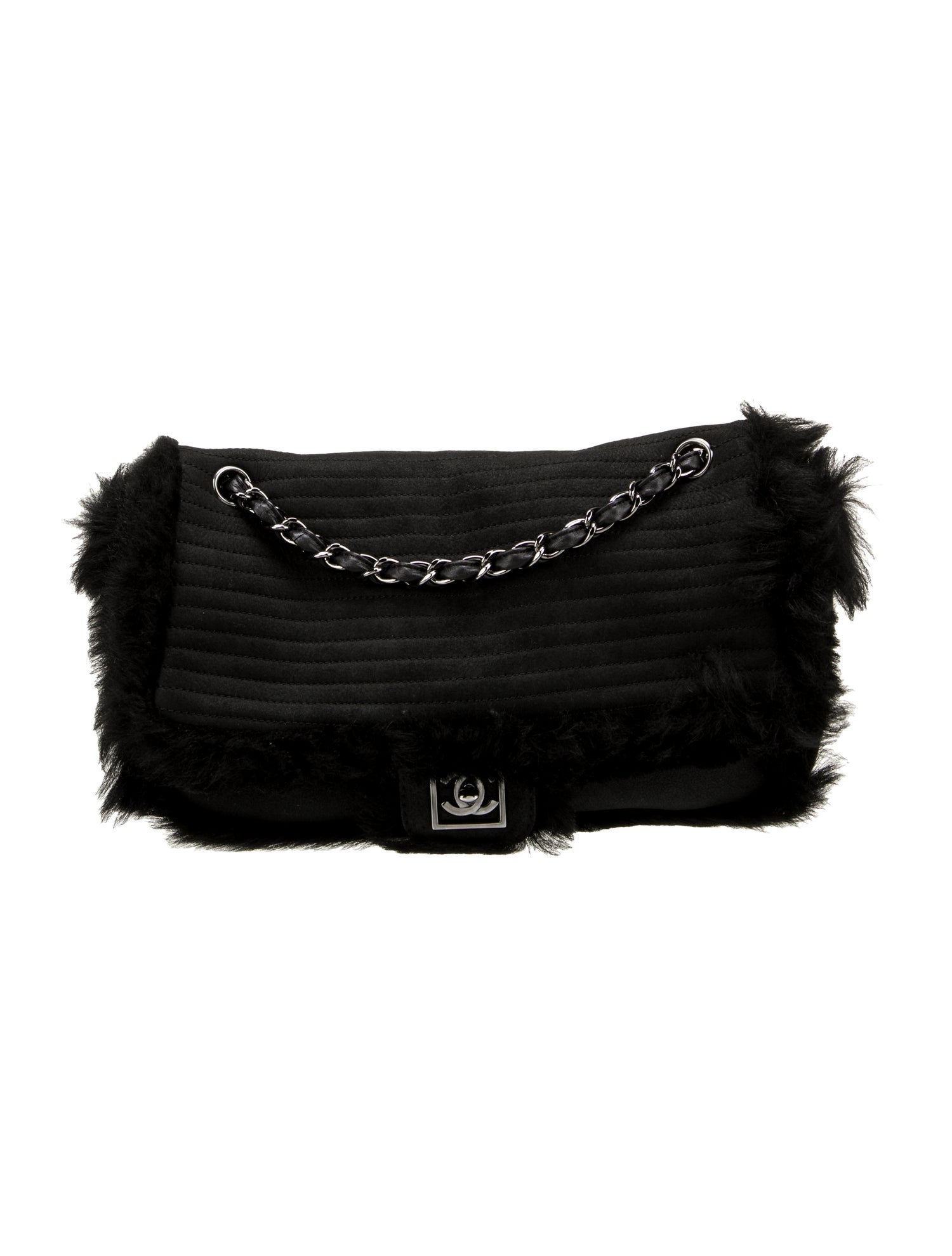 Chanel Sport Fur-Trimmed Horizontal Quilt Flap Bag