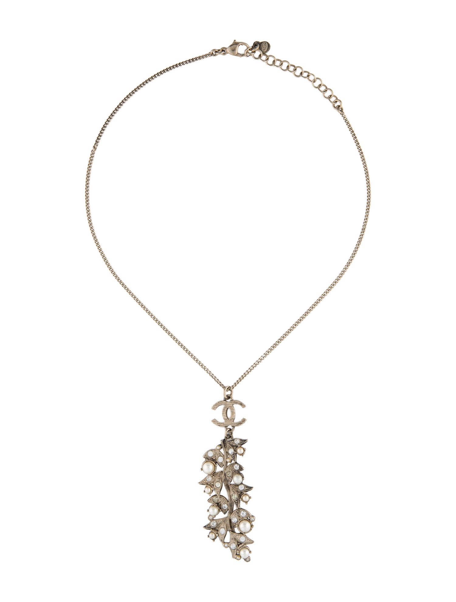 Chanel Faux Pearl & Strass CC Pendant Necklace