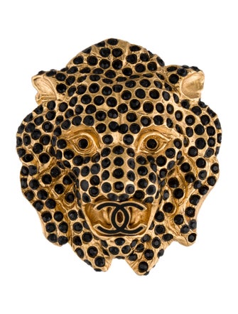 Chanel Strass CC Lion Pendant Brooch