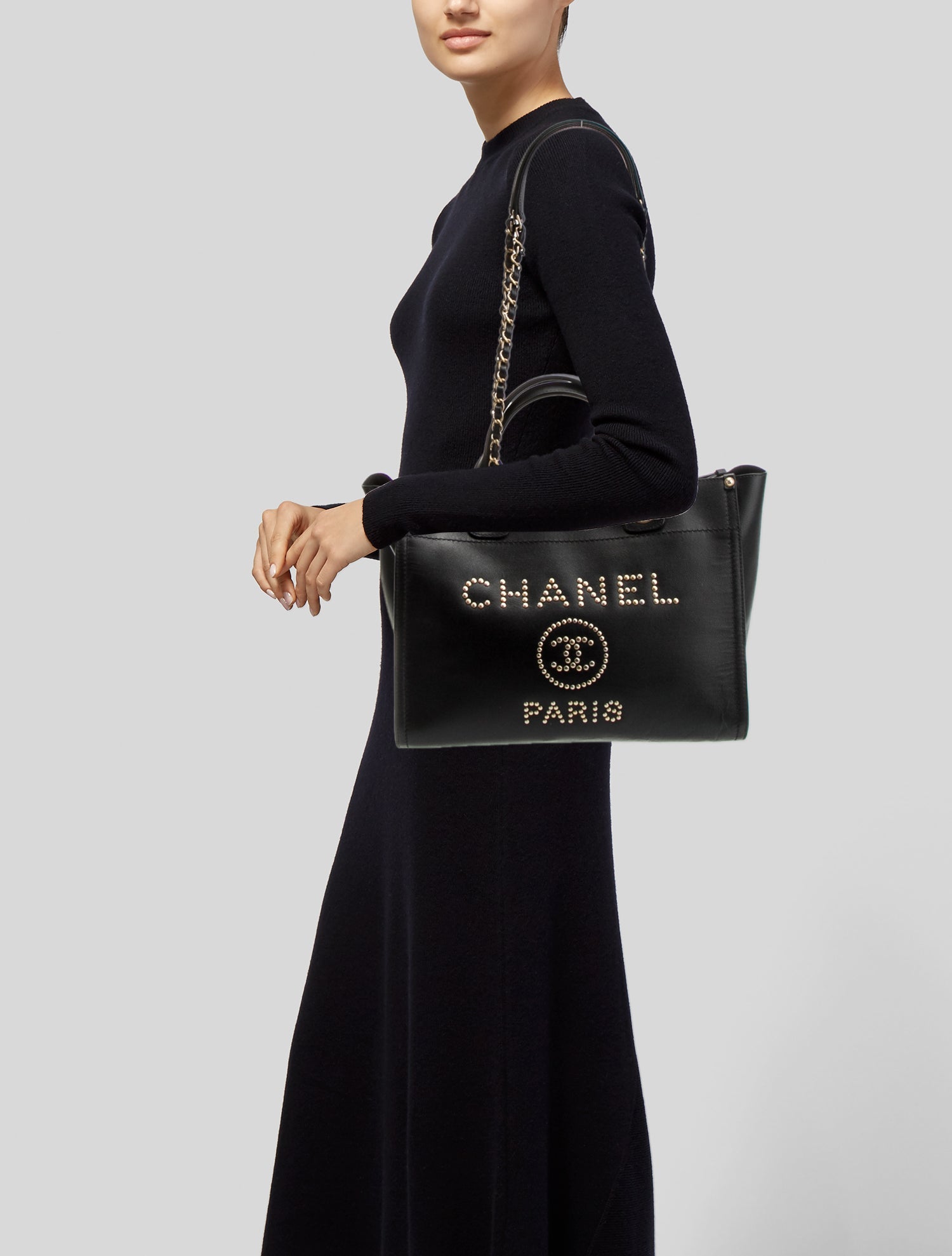 Chanel Caviar Small Studded Deauville Tote