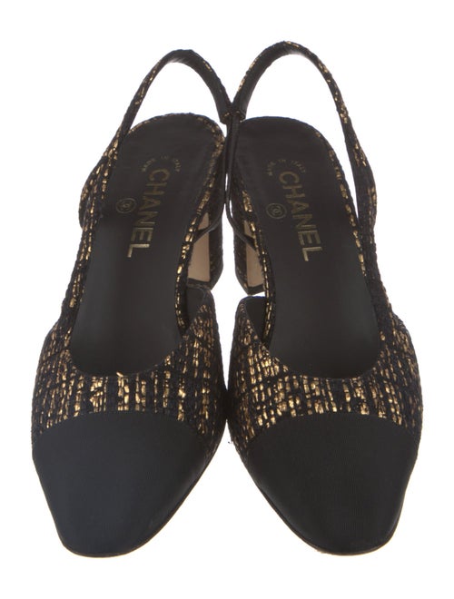 Chanel Interlocking CC Logo Tweed Slingback Pumps