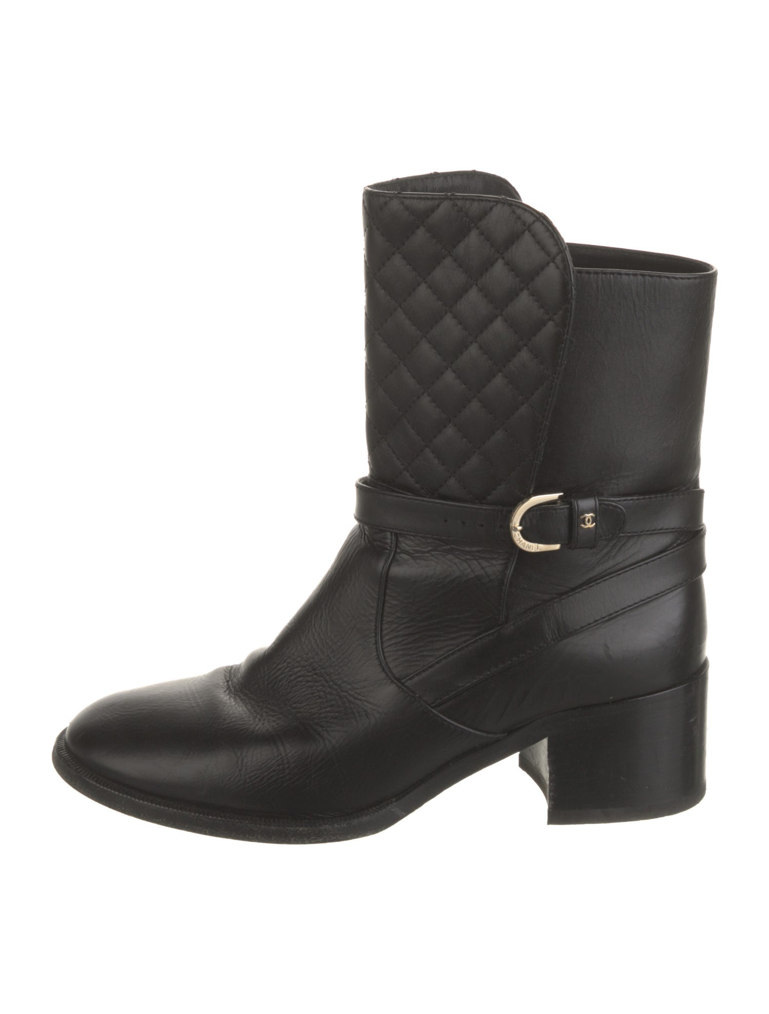 Chanel Interlocking CC Logo Leather Moto Boots