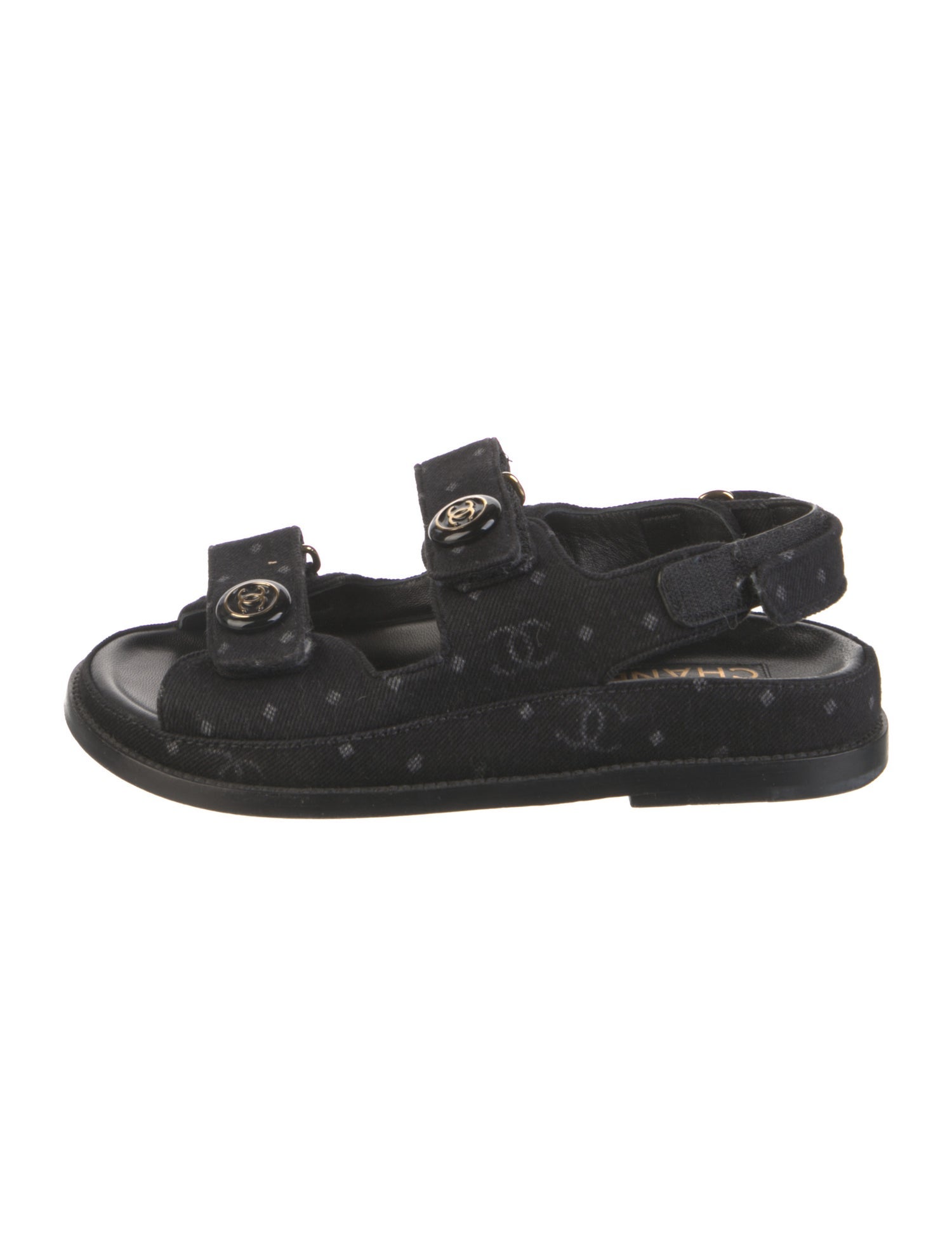 Chanel Interlocking CC Logo Denim Slingback Sandals