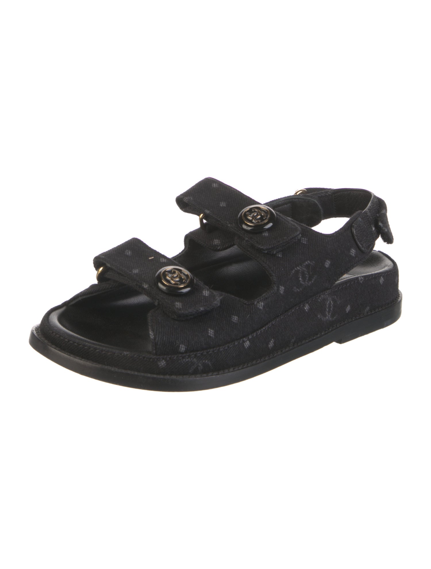 Chanel Interlocking CC Logo Denim Slingback Sandals