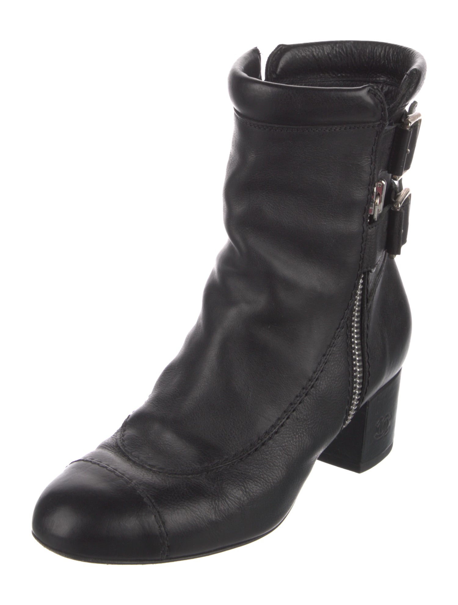 Chanel Interlocking CC Logo Leather Moto Boots