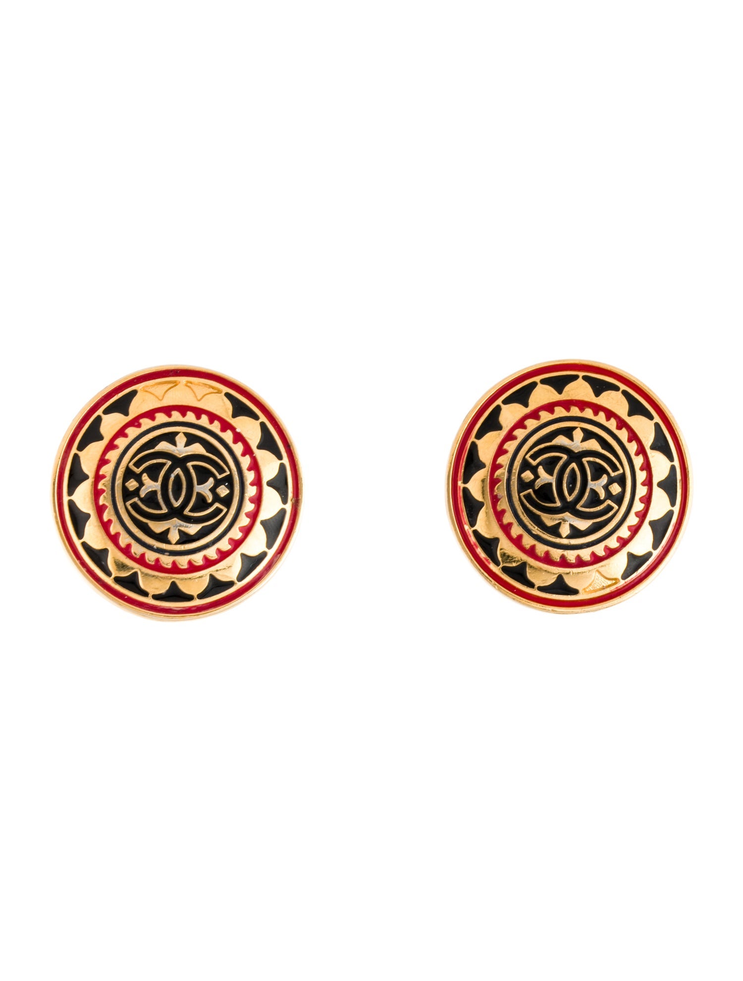 Chanel Vintage Enamel CC Medallion Clip-On Earrings