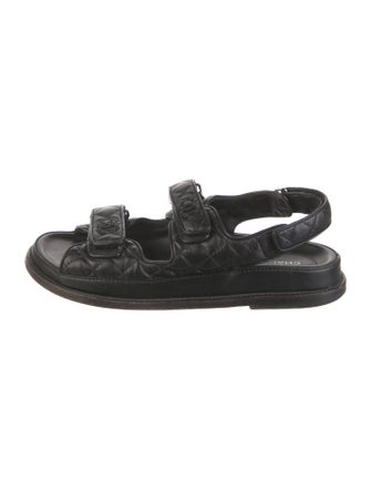 Chanel Interlocking CC Logo Leather Slingback Sandals