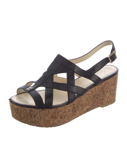 Chanel Interlocking CC Logo Leather Slingback Sandals