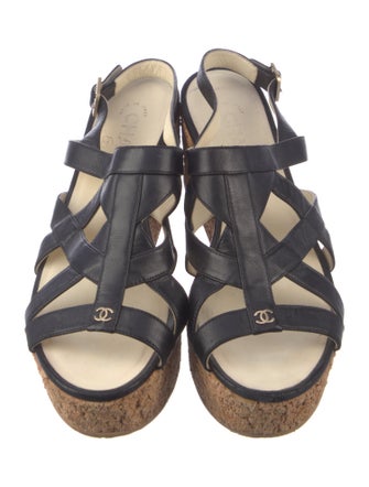 Chanel Interlocking CC Logo Leather Slingback Sandals