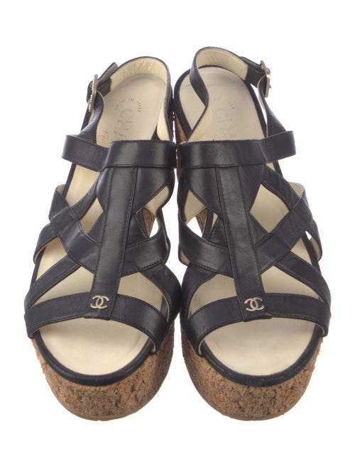 Chanel Interlocking CC Logo Leather Slingback Sandals