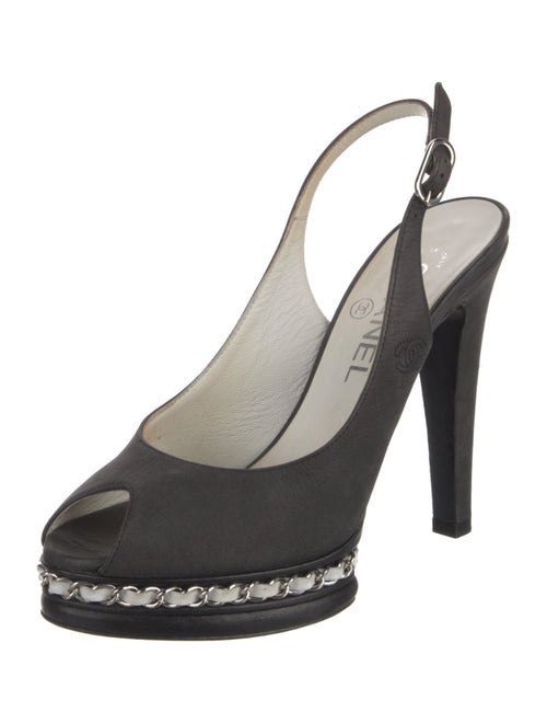 Chanel Interlocking CC Logo Leather Slingback Pumps