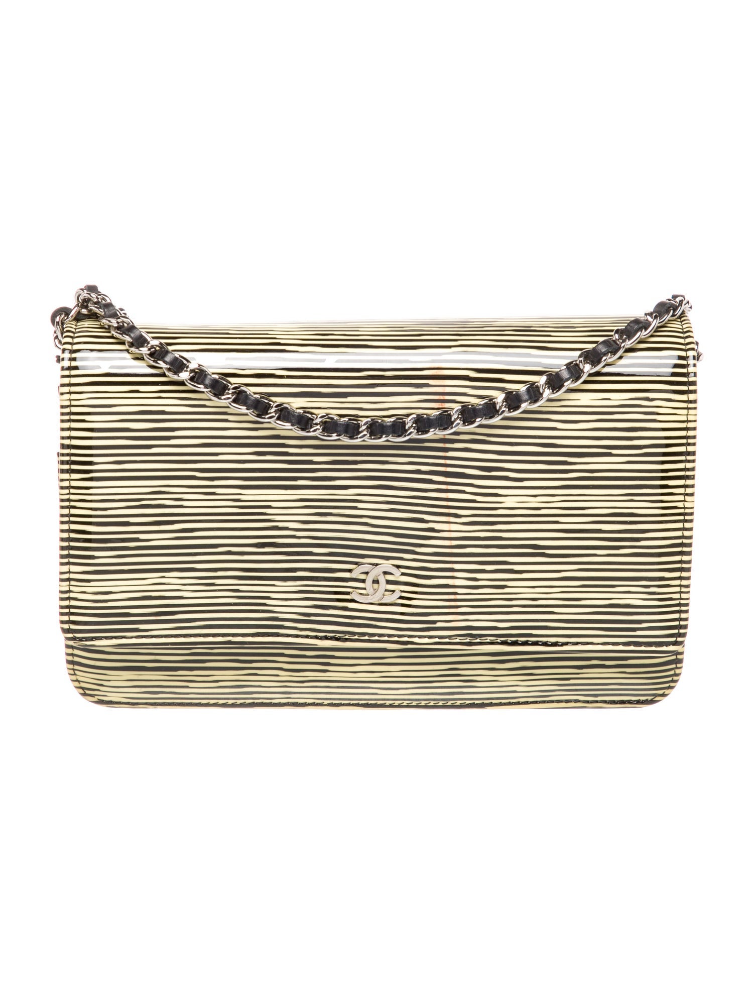 Chanel Patent Striped Wallet On Chain