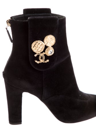 Chanel Interlocking CC Logo Velvet Boots