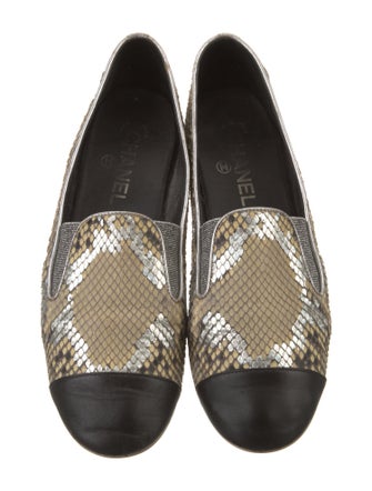 Chanel Interlocking CC Logo Snakeskin Loafers