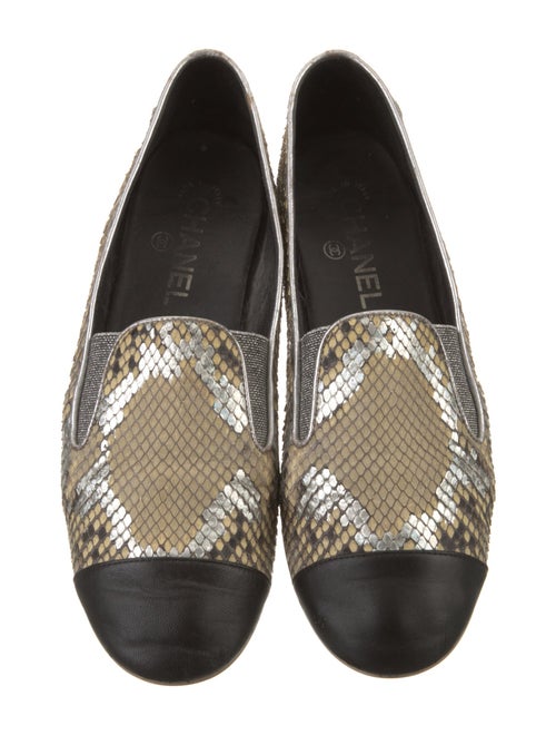 Chanel Interlocking CC Logo Snakeskin Loafers