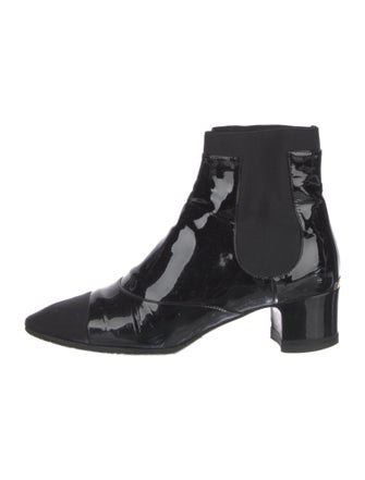 Chanel Patent Leather Grosgrain Trim Chelsea Boots
