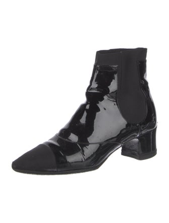 Chanel Patent Leather Grosgrain Trim Chelsea Boots