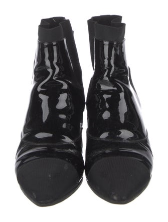 Chanel Patent Leather Grosgrain Trim Chelsea Boots
