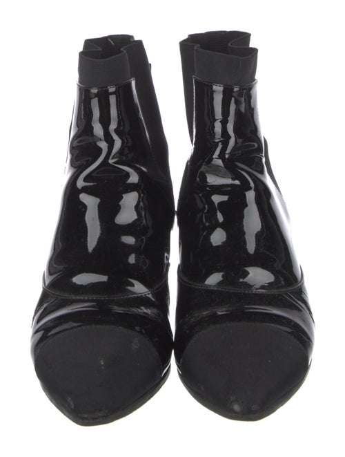 Chanel Patent Leather Grosgrain Trim Chelsea Boots