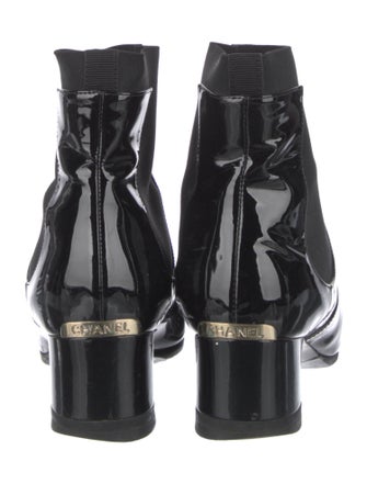 Chanel Patent Leather Grosgrain Trim Chelsea Boots