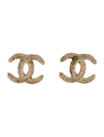 Chanel Feather Texture CC Stud Earrings