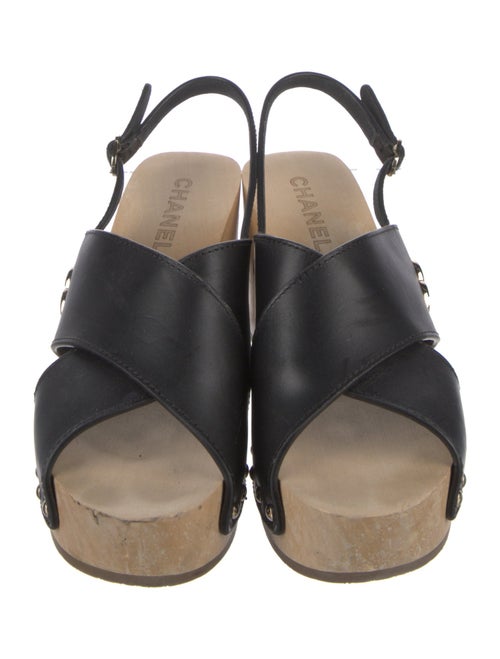 Chanel Interlocking CC Logo Leather Slingback Sandals