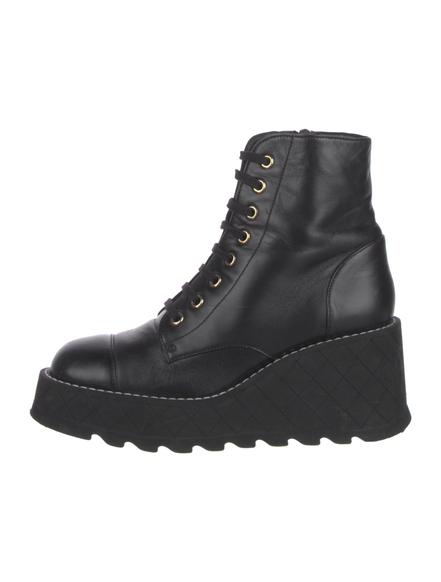 Chanel Interlocking CC Logo Leather Combat Boots