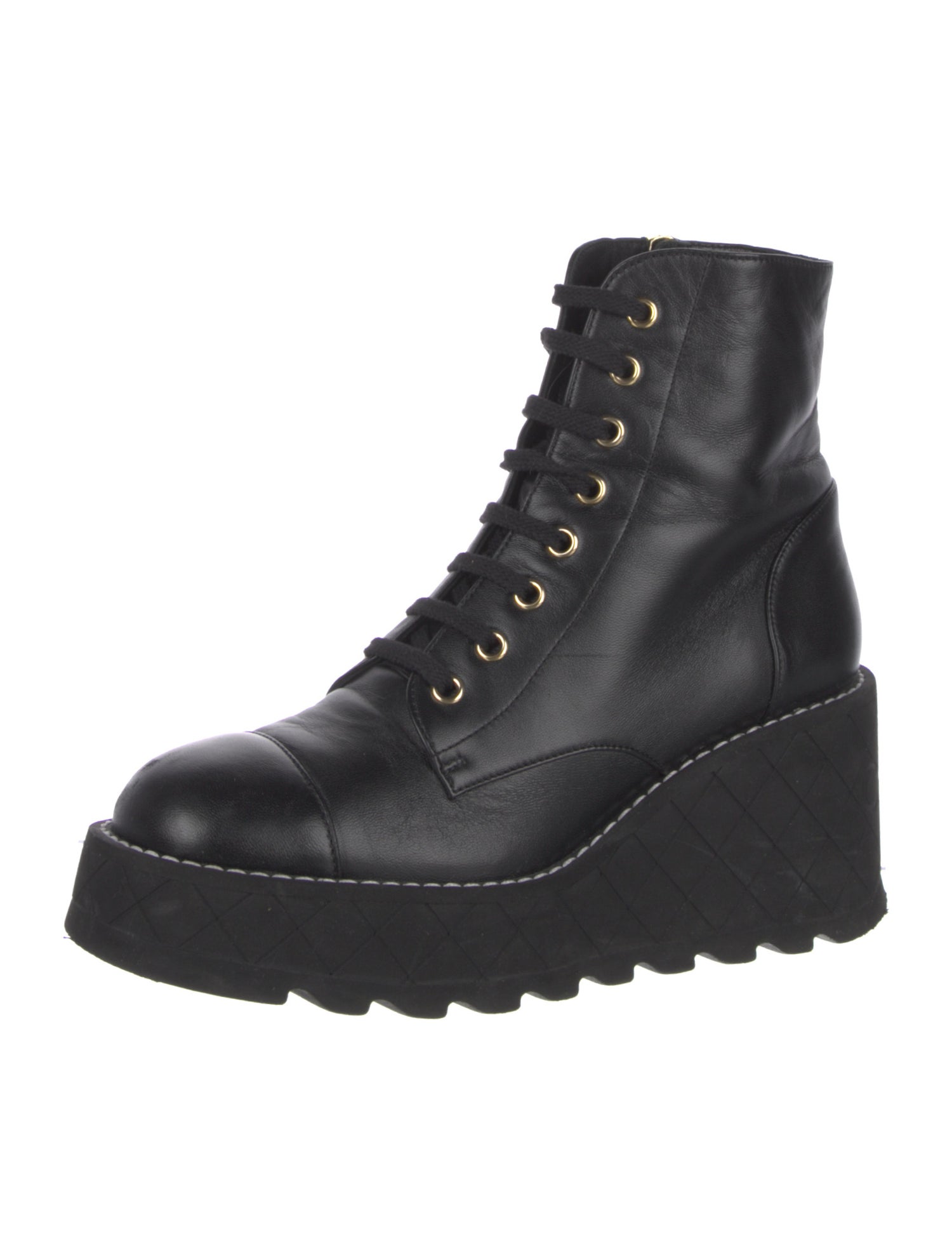 Chanel Interlocking CC Logo Leather Combat Boots