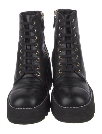 Chanel Interlocking CC Logo Leather Combat Boots