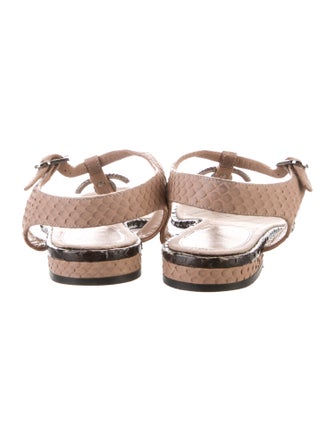 Chanel Interlocking CC Logo Snakeskin T-Strap Sandals