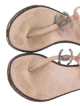 Chanel Interlocking CC Logo Snakeskin T-Strap Sandals