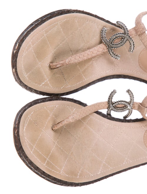 Chanel Interlocking CC Logo Snakeskin T-Strap Sandals