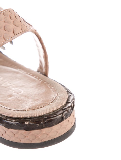 Chanel Interlocking CC Logo Snakeskin T-Strap Sandals