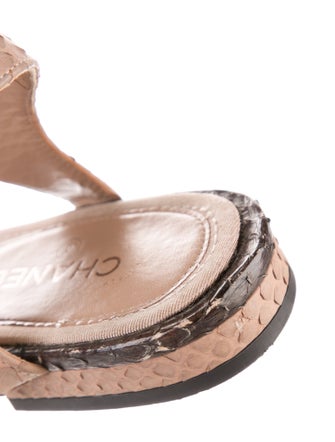 Chanel Interlocking CC Logo Snakeskin T-Strap Sandals