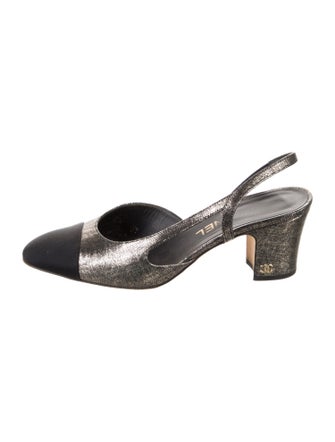 Chanel Interlocking CC Logo Leather Slingback Pumps