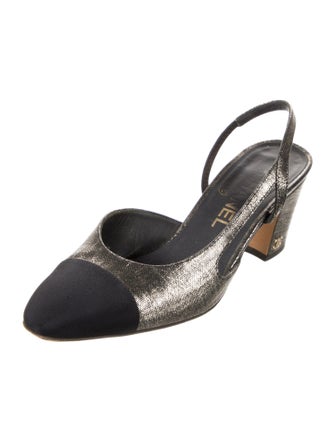 Chanel Interlocking CC Logo Leather Slingback Pumps