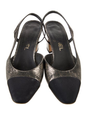 Chanel Interlocking CC Logo Leather Slingback Pumps