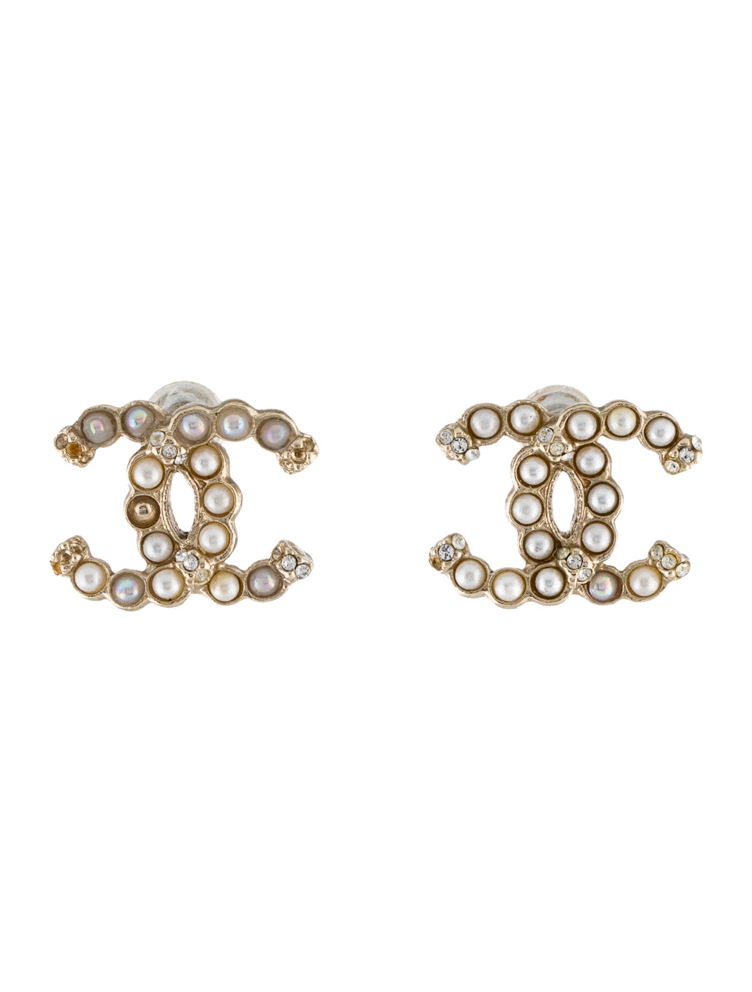 Chanel Faux Pearl & Strass CC Stud Earrings