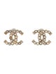 Chanel Faux Pearl & Strass CC Stud Earrings